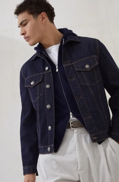 Brunello Cucinelli Hooded Crewneck Sweater Front Pockets In Blue