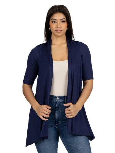 24seven Comfort Apparel Loose Fit Open Front Cardigan With Half Sleeve In Blue