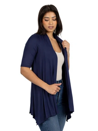 24seven Comfort Apparel Loose Fit Open Front Cardigan With Half Sleeve In Blue