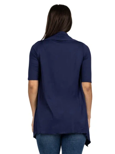 24seven Comfort Apparel Loose Fit Open Front Cardigan With Half Sleeve In Blue