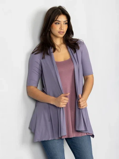 24seven Comfort Apparel Loose Fit Open Front Cardigan With Half Sleeve In Blue