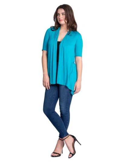 24seven Comfort Apparel Loose Fit Open Front Cardigan With Half Sleeve In Blue