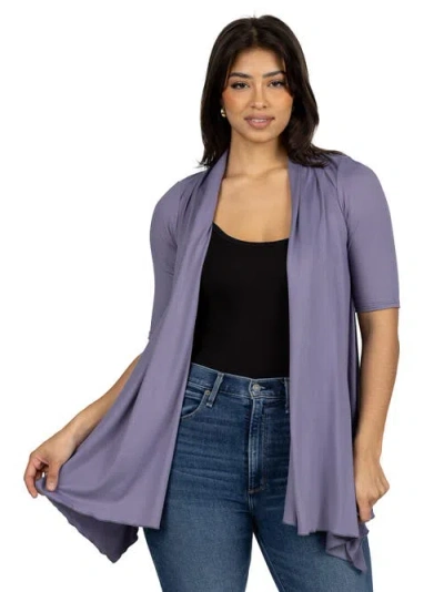 24seven Comfort Apparel Loose Fit Open Front Cardigan With Half Sleeve In Purple