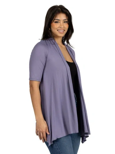 24seven Comfort Apparel Loose Fit Open Front Cardigan With Half Sleeve In Purple