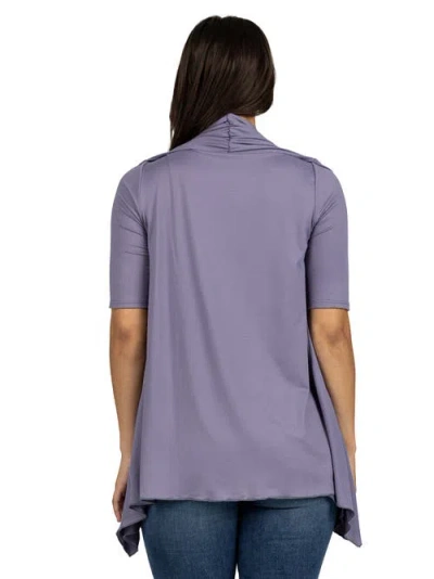 24seven Comfort Apparel Loose Fit Open Front Cardigan With Half Sleeve In Purple