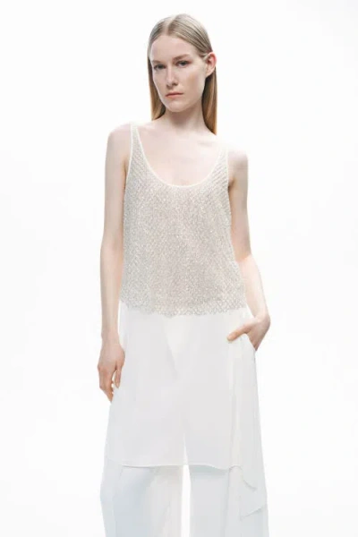 Nocturne Open Back Crystal Stone Detailed Blouse In White