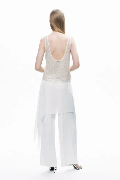 Nocturne Open Back Crystal Stone Detailed Blouse In White