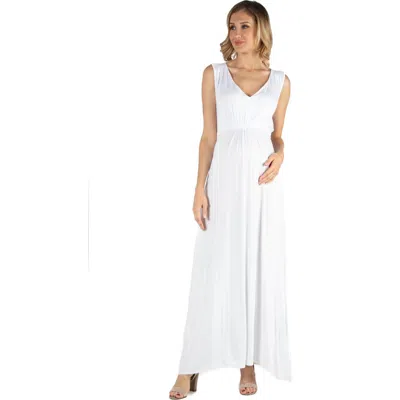 24seven Comfort Apparel Maternity V-neck Sleeveless Maxi Dress With Belt In White