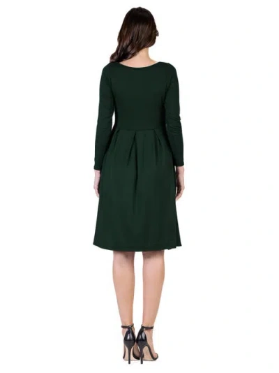 24seven Comfort Apparel Midi Length Fit N Flare Pocket Dress In Green