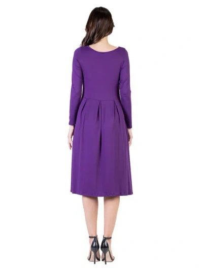 24seven Comfort Apparel Midi Length Fit N Flare Pocket Dress