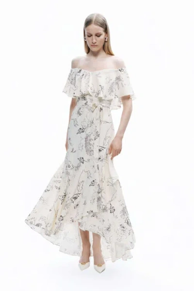 Nocturne Patterned Midi Dress In White