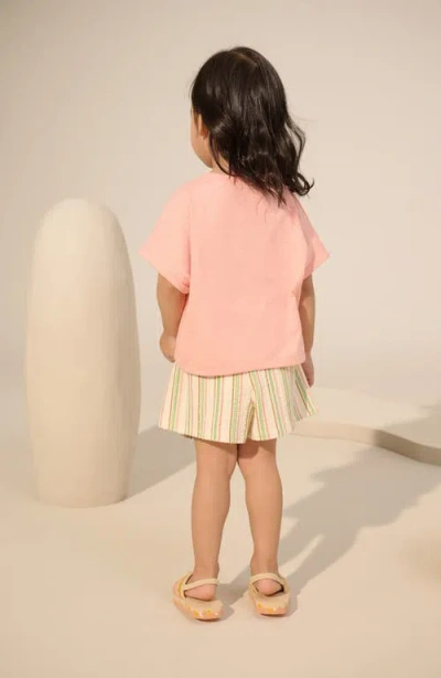 Next Kids' Floral Appliqué Cotton T-shirt & Stripe Shorts Set In Pink