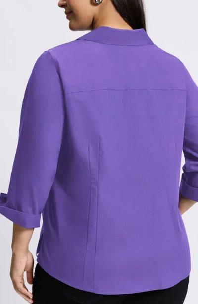 Foxcroft 'taylor' Three-quarter Sleeve Non-iron Cotton Shirt In Purple