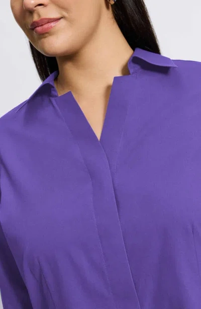 Foxcroft 'taylor' Three-quarter Sleeve Non-iron Cotton Shirt In Purple