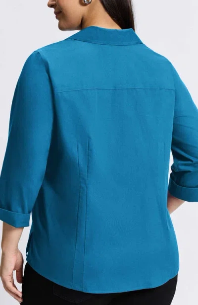Foxcroft 'taylor' Three-quarter Sleeve Non-iron Cotton Shirt In Blue