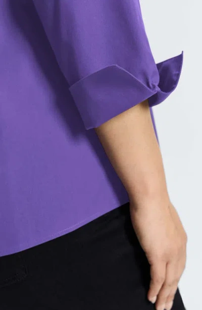 Foxcroft 'taylor' Three-quarter Sleeve Non-iron Cotton Shirt In Purple