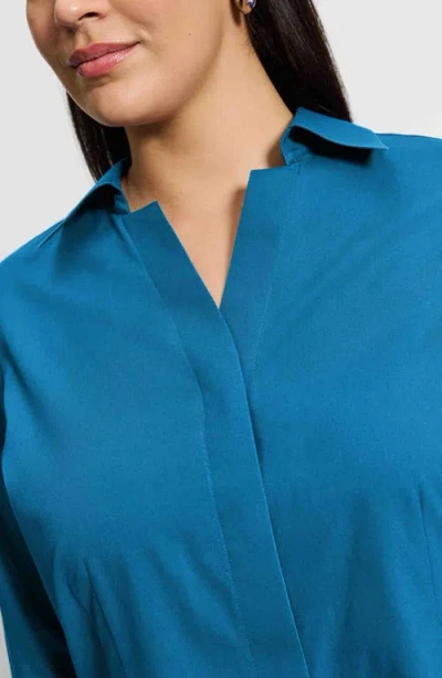 Foxcroft 'taylor' Three-quarter Sleeve Non-iron Cotton Shirt In Blue
