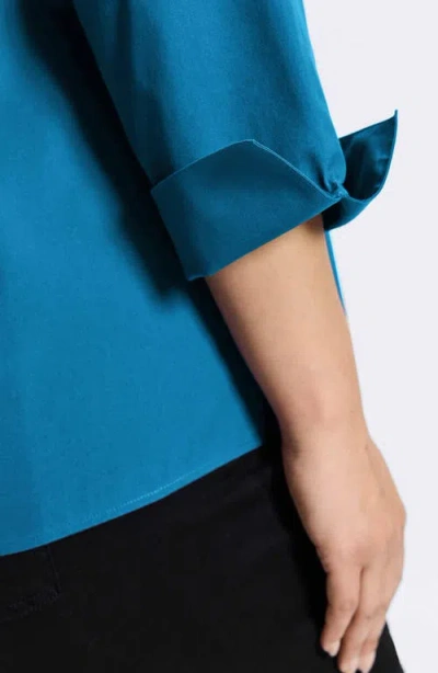 Foxcroft 'taylor' Three-quarter Sleeve Non-iron Cotton Shirt In Blue