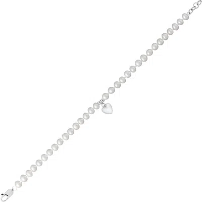 Mignonette Kids' Heart Charm Cultured Pearl Bracelet