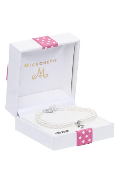 Mignonette Kids' Heart Charm Cultured Pearl Bracelet