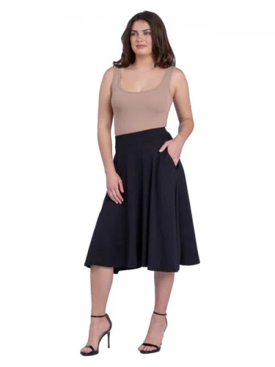 24seven Comfort Apparel Elastic Waist Pleated Pocket Midi Skirt In Black