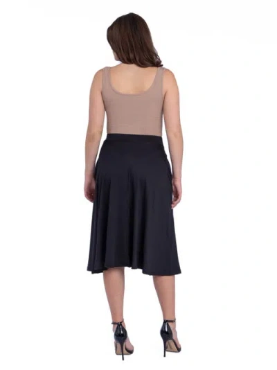 24seven Comfort Apparel Elastic Waist Pleated Pocket Midi Skirt In Black