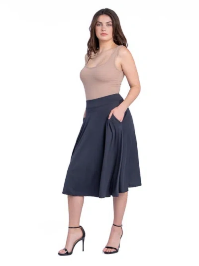 24seven Comfort Apparel Elastic Waist Pleated Pocket Midi Skirt In Blue