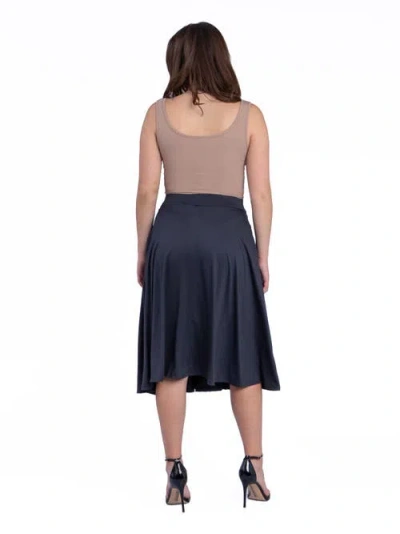 24seven Comfort Apparel Elastic Waist Pleated Pocket Midi Skirt In Blue