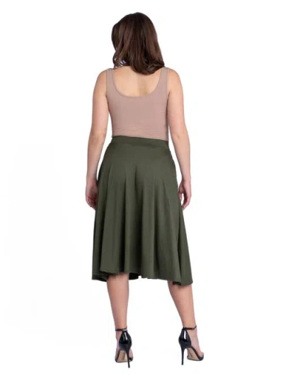 24seven Comfort Apparel Elastic Waist Pleated Pocket Midi Skirt In Green