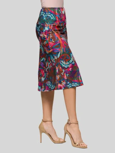 24seven Comfort Apparel Paisley Print Comfortable Elastic Waist Knee Length Skirt In Multi