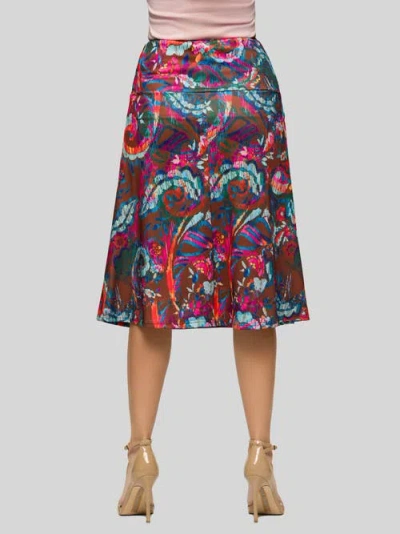 24seven Comfort Apparel Paisley Print Comfortable Elastic Waist Knee Length Skirt In Multi