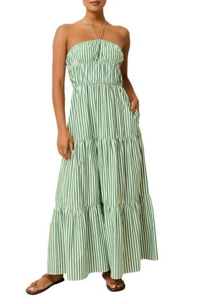 Solid & Striped The Jodie Stripe Halter Neck Maxi Sundress In Green