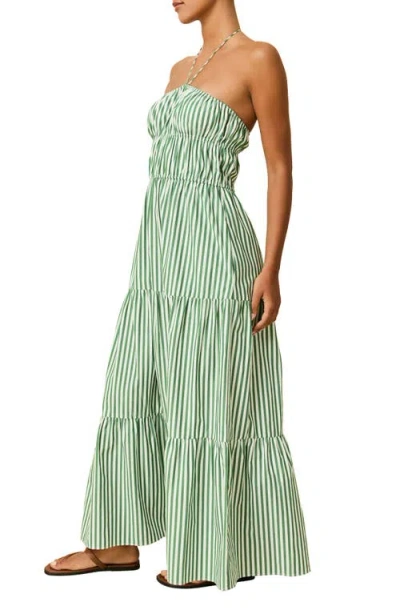 Solid & Striped The Jodie Stripe Halter Neck Maxi Sundress In Green