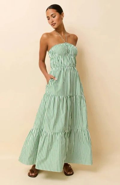 Solid & Striped The Jodie Stripe Halter Neck Maxi Sundress In Green