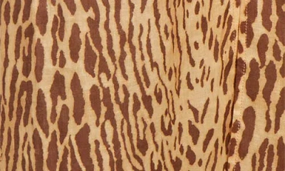 Zimmermann Cascadian Leopard Print Long Sleeve Linen Midi Dress In Brown