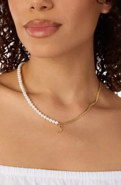 Athra Luxe Genuine Freshwater Pearl & Curb Link Initial Pendant Necklace