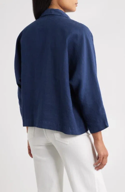 Frank & Eileen Gabi Crop Linen Popover Shirt In Blue