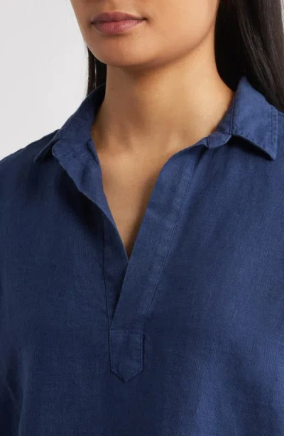 Frank & Eileen Gabi Crop Linen Popover Shirt In Blue