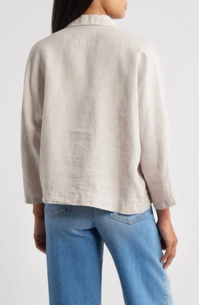 Frank & Eileen Gabi Crop Linen Popover Shirt In Gray