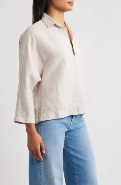 Frank & Eileen Gabi Crop Linen Popover Shirt In Gray