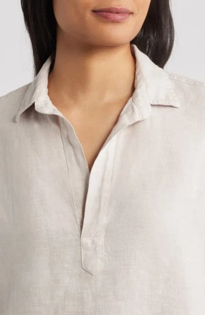 Frank & Eileen Gabi Crop Linen Popover Shirt In Gray