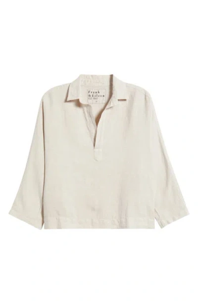 Frank & Eileen Gabi Crop Linen Popover Shirt In Gray