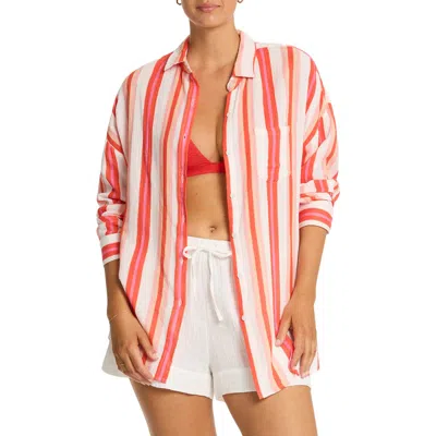 Sea Level West Coast Beach Stripe Cover-up Shirt In Multi