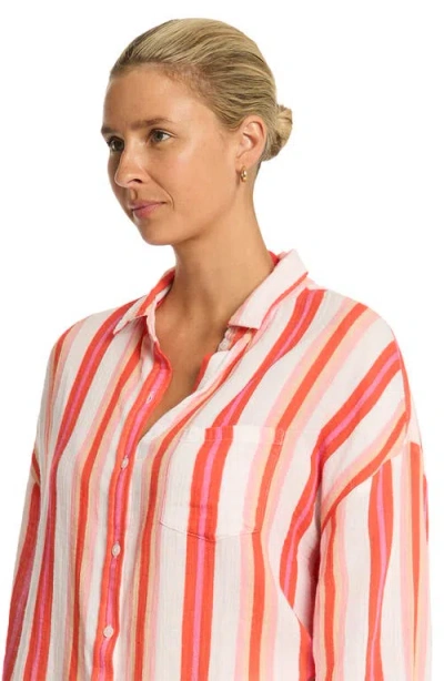 Sea Level West Coast Beach Stripe Cover-up Shirt In Multi