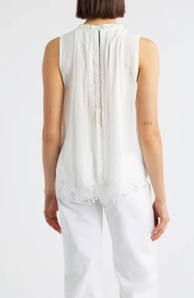 Bobeau Pleated Lace Sleeveless Top In White