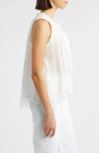 Bobeau Pleated Lace Sleeveless Top In White