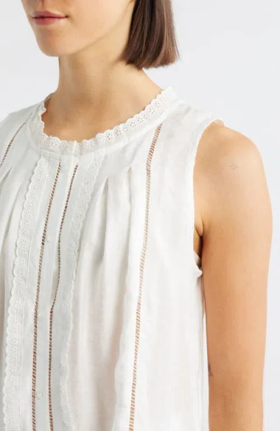 Bobeau Pleated Lace Sleeveless Top In White