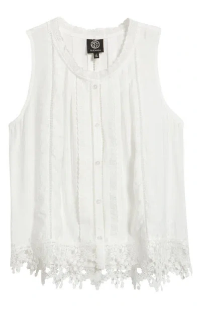 Bobeau Pleated Lace Sleeveless Top In White