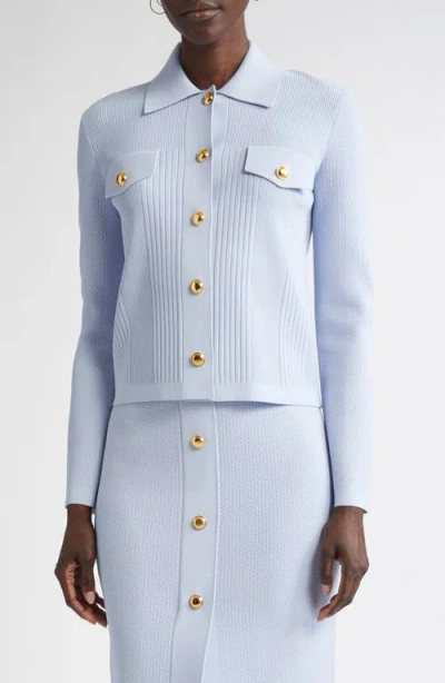 St John St. John Collection Mixed Stitch Flatback Rib Jacket In Blue