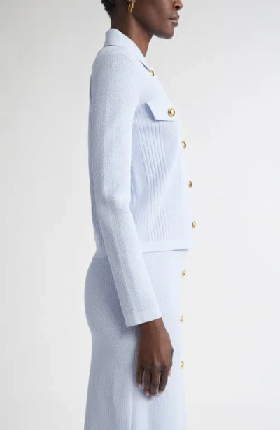 St John St. John Collection Mixed Stitch Flatback Rib Jacket In Blue